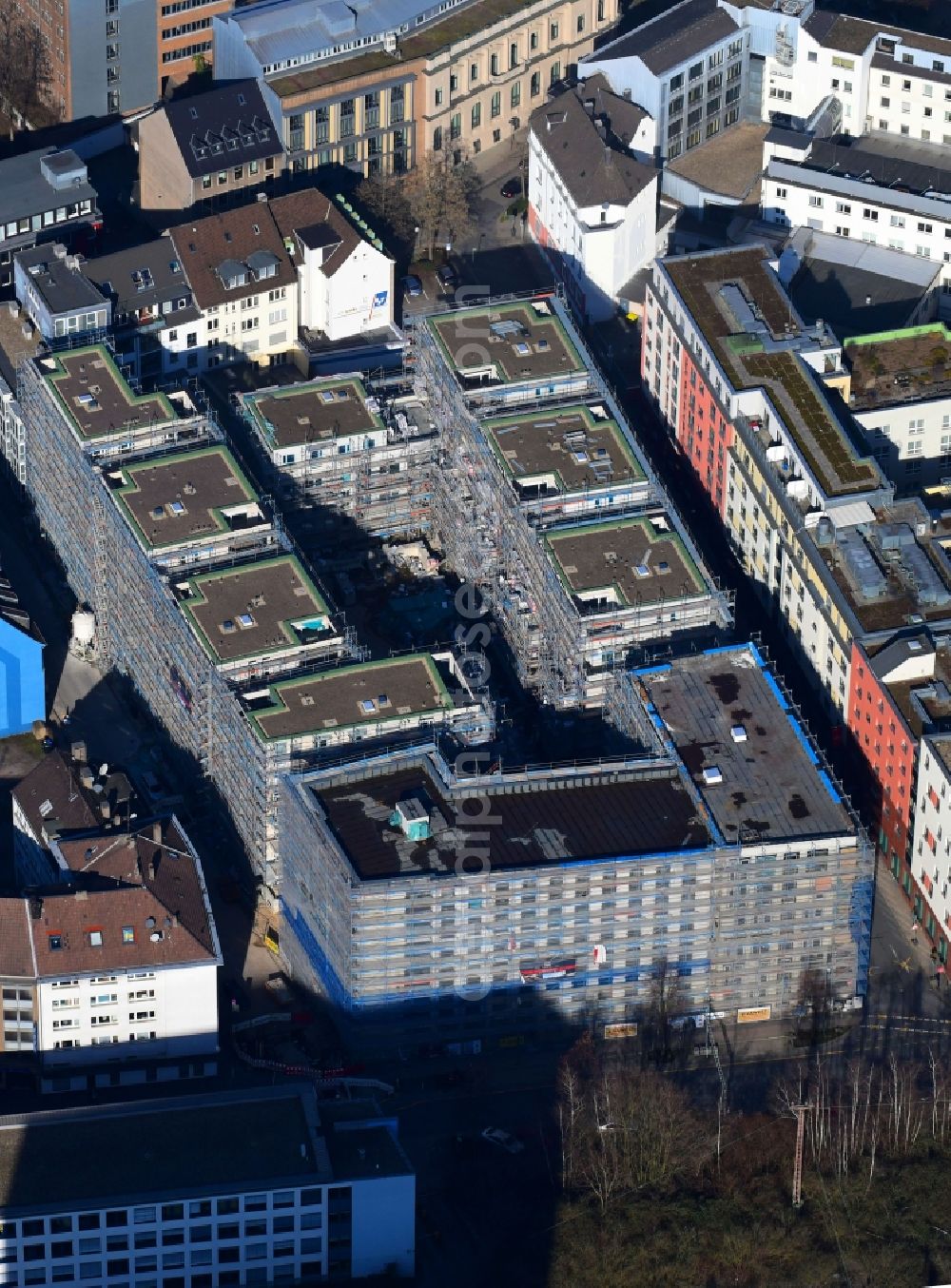 Aerial photograph Essen - Construction site to build a new multi-family residential complex Selmastrasse - Henriettenstrasse - Hachestrasse in Essen in the state North Rhine-Westphalia