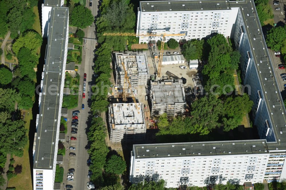 Berlin from the bird's eye view: Construction site to build a new multi-family residential complex townhouses Dolgenseestrasse of housing association HOWOGE in the district Lichtenberg in Berlin, Germany