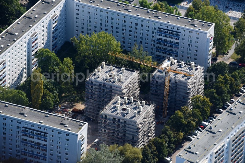 Aerial image Berlin - Construction site to build a new multi-family residential complex townhouses Dolgenseestrasse of housing association HOWOGE in the district Lichtenberg in Berlin, Germany