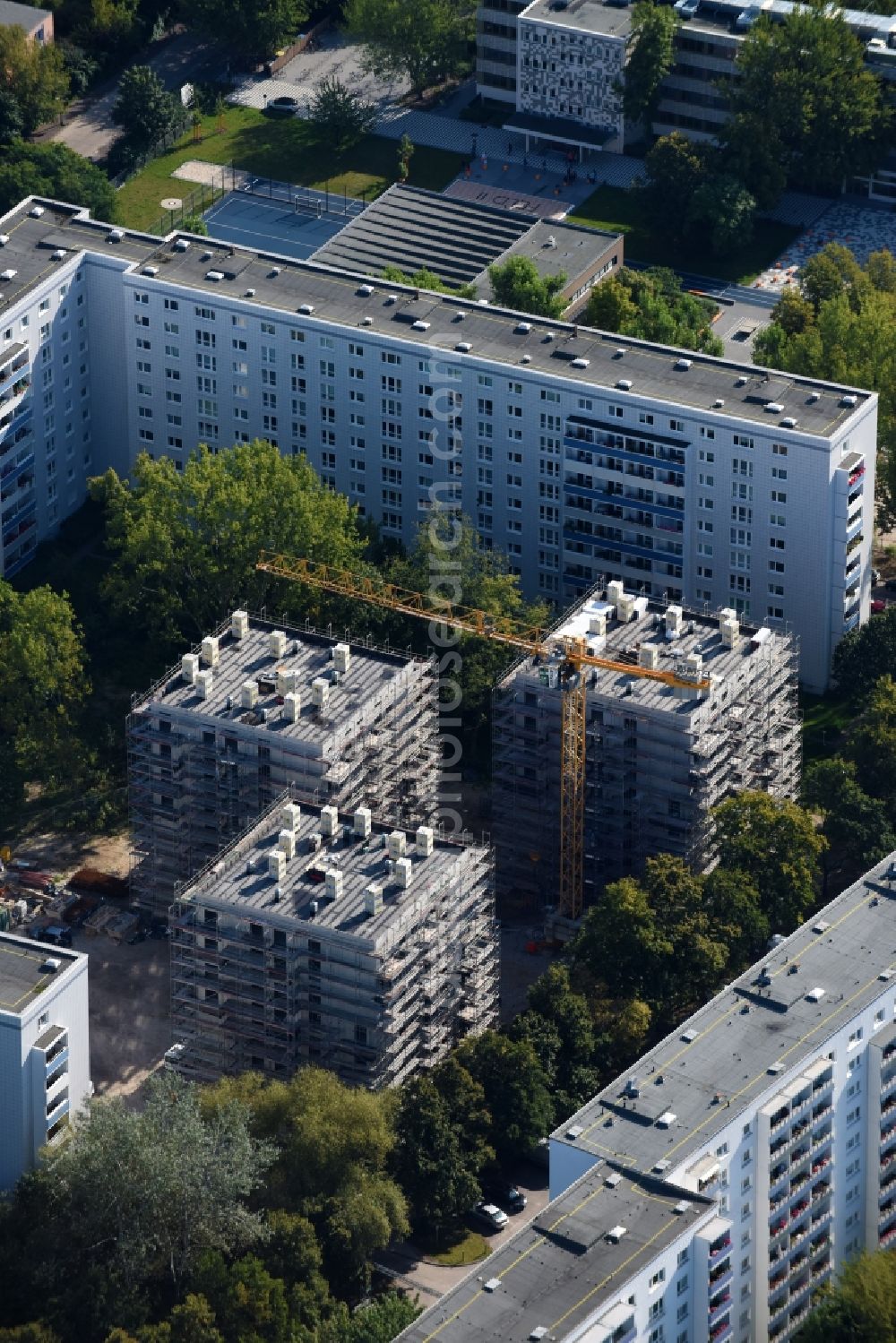 Aerial photograph Berlin - Construction site to build a new multi-family residential complex townhouses Dolgenseestrasse of housing association HOWOGE in the district Lichtenberg in Berlin, Germany