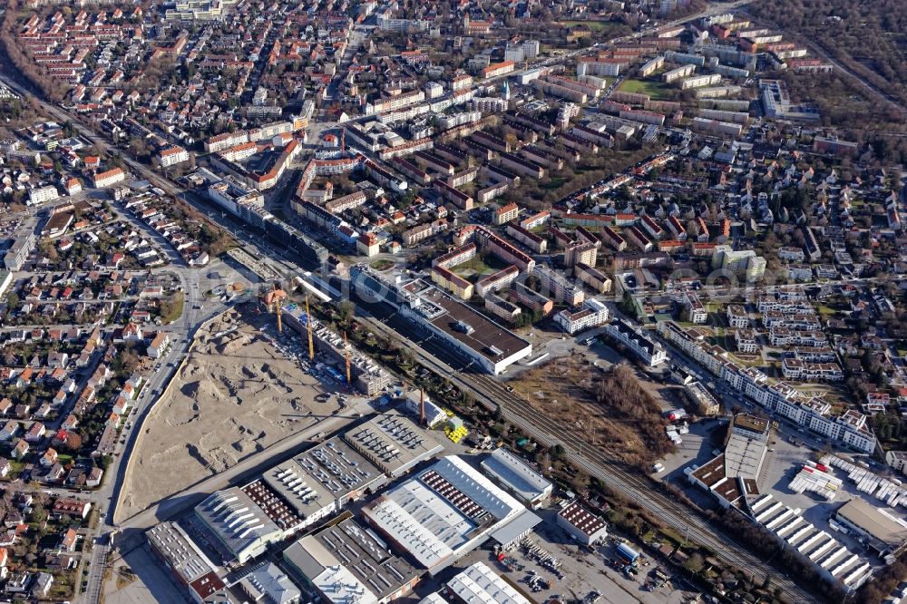 Aerial photograph München - Construction site to build a new multi-family residential complex Stadtquartier Paul-Gerhardt-Allee - Berduxstrasse - Hildachstrasse in the district Pasing-Obermenzing in Munich in the state Bavaria, Germany