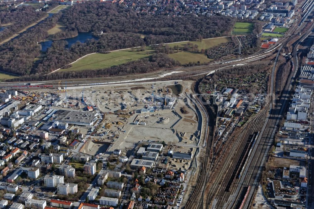 Aerial photograph München - Construction site to build a new multi-family residential complex Stadtquartier Paul-Gerhardt-Allee - Berduxstrasse - Hildachstrasse in the district Pasing-Obermenzing in Munich in the state Bavaria, Germany