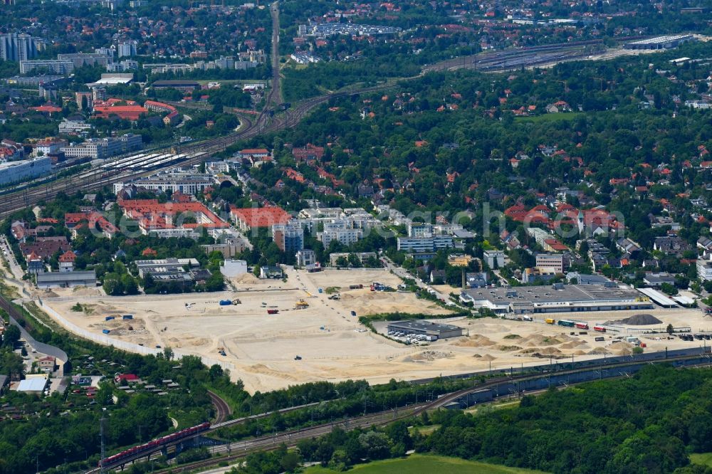 Aerial photograph München - Construction site to build a new multi-family residential complex Stadtquartier Paul-Gerhardt-Allee - Berduxstrasse - Hildachstrasse in the district Pasing-Obermenzing in Munich in the state Bavaria, Germany