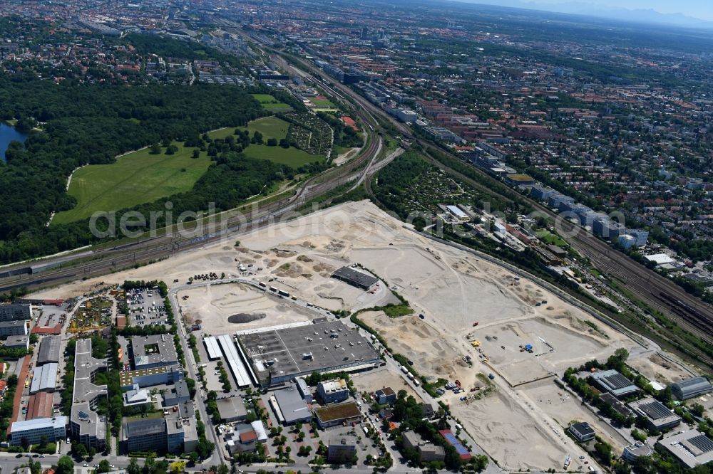 München from above - Construction site to build a new multi-family residential complex Stadtquartier Paul-Gerhardt-Allee - Berduxstrasse - Hildachstrasse in the district Pasing-Obermenzing in Munich in the state Bavaria, Germany