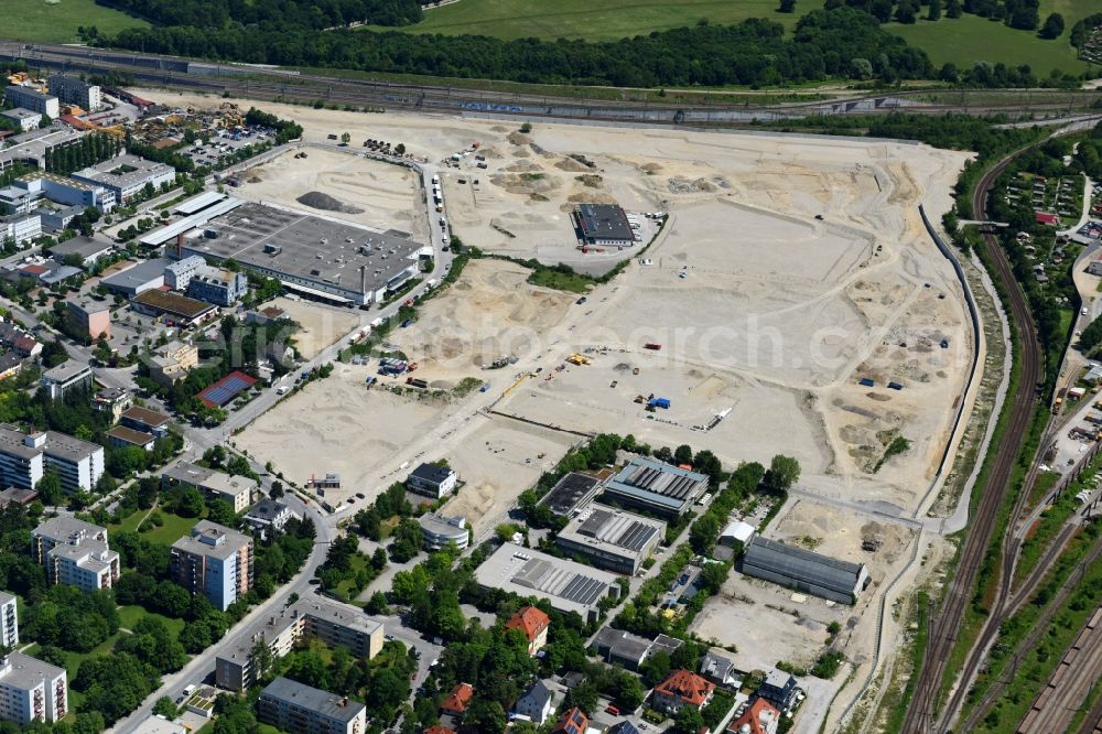 Aerial photograph München - Construction site to build a new multi-family residential complex Stadtquartier Paul-Gerhardt-Allee - Berduxstrasse - Hildachstrasse in the district Pasing-Obermenzing in Munich in the state Bavaria, Germany