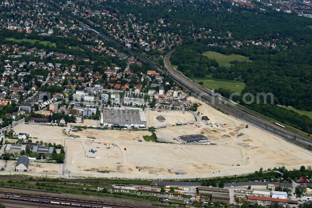 Aerial photograph München - Construction site to build a new multi-family residential complex Stadtquartier Paul-Gerhardt-Allee - Berduxstrasse - Hildachstrasse in the district Pasing-Obermenzing in Munich in the state Bavaria, Germany