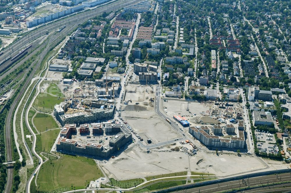 Aerial image München - Construction site to build a new multi-family residential complex Stadtquartier Paul-Gerhardt-Allee - Berduxstrasse - Hildachstrasse in the district Pasing-Obermenzing in Munich in the state Bavaria, Germany