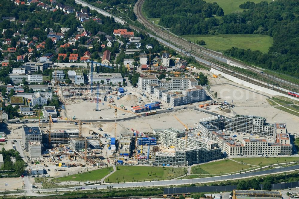 München from above - Construction site to build a new multi-family residential complex Stadtquartier Paul-Gerhardt-Allee - Berduxstrasse - Hildachstrasse in the district Pasing-Obermenzing in Munich in the state Bavaria, Germany