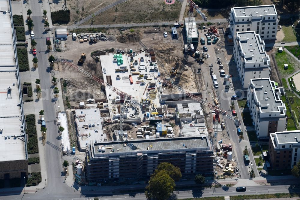 Berlin from above - Construction site to build a new multi-family residential complex of Bonava Deutschland GmbH in of Weissenhoeher Strasse destrict Biedorf in Berlin, Germany