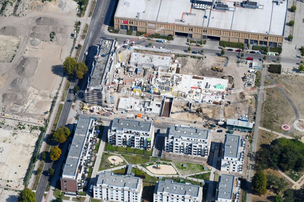 Aerial photograph Berlin - Construction site to build a new multi-family residential complex of Bonava Deutschland GmbH in of Weissenhoeher Strasse destrict Biedorf in Berlin, Germany