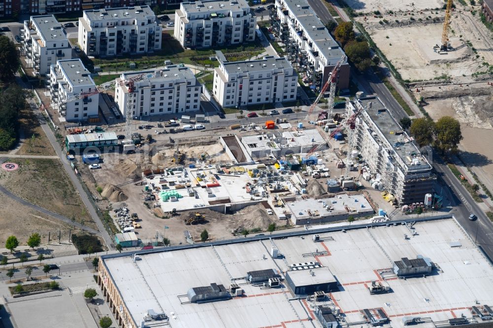 Aerial image Berlin - Construction site to build a new multi-family residential complex of Bonava Deutschland GmbH in of Weissenhoeher Strasse destrict Biedorf in Berlin, Germany