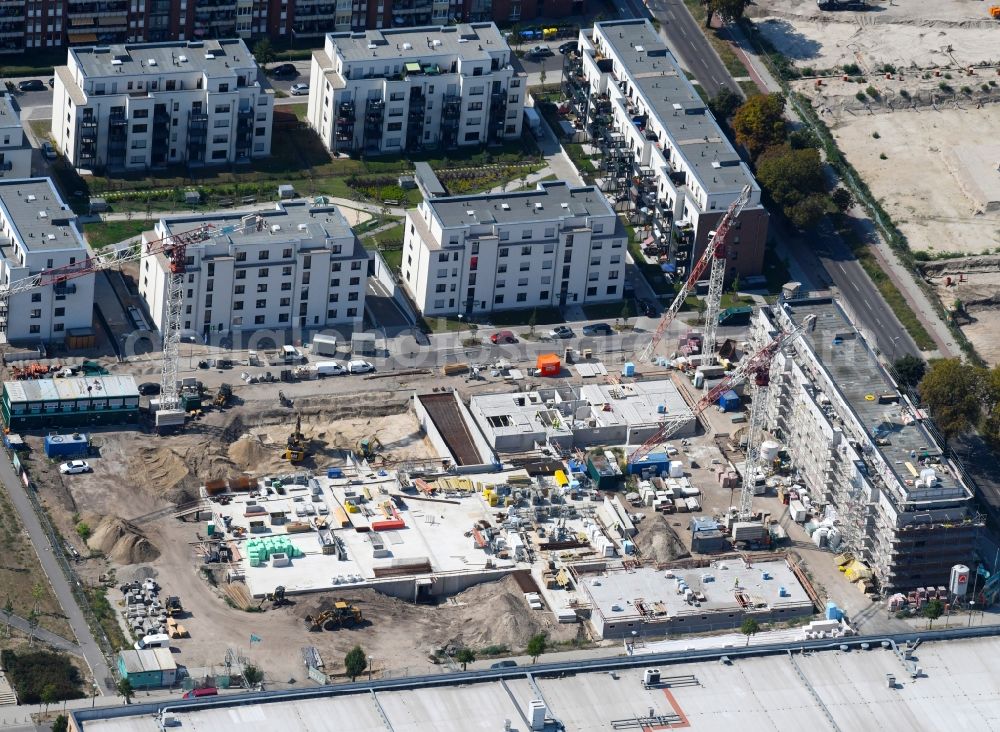 Berlin from above - Construction site to build a new multi-family residential complex of Bonava Deutschland GmbH in of Weissenhoeher Strasse destrict Biedorf in Berlin, Germany