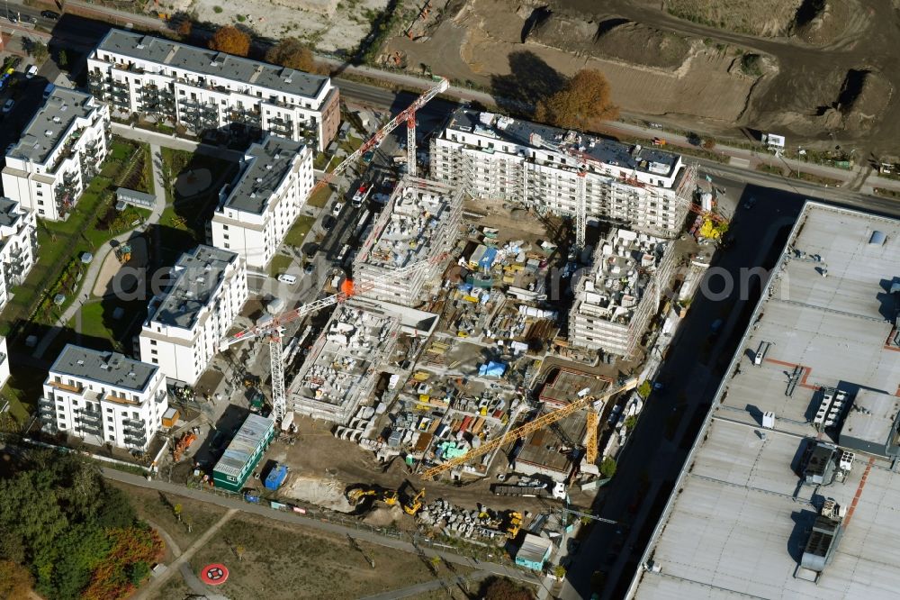 Aerial photograph Berlin - Construction site to build a new multi-family residential complex of Bonava Deutschland GmbH in of Weissenhoeher Strasse destrict Biedorf in Berlin, Germany