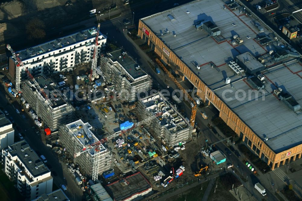 Aerial photograph Berlin - Construction site to build a new multi-family residential complex of Bonava Deutschland GmbH in of Weissenhoeher Strasse destrict Biedorf in Berlin, Germany