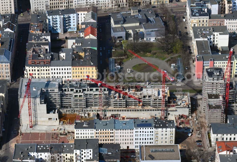 Magdeburg from above - Construction site to build a new multi-family residential complex Breiter Weg - Danzstrasse in Magdeburg in the state Saxony-Anhalt, Germany