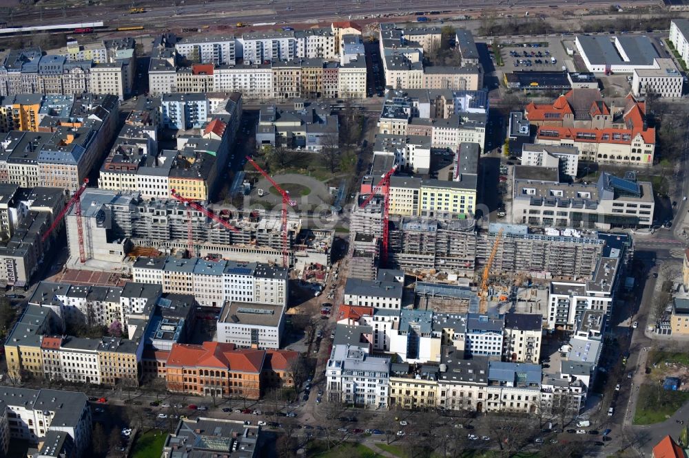 Magdeburg from the bird's eye view: Construction site to build a new multi-family residential complex Breiter Weg - Danzstrasse in Magdeburg in the state Saxony-Anhalt, Germany