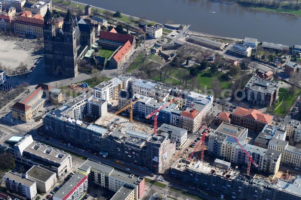 Aerial image Magdeburg - Construction site to build a new multi-family residential complex Breiter Weg - Danzstrasse in Magdeburg in the state Saxony-Anhalt, Germany