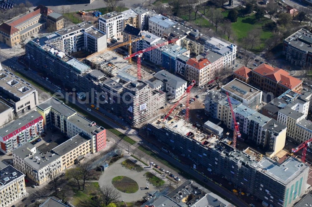 Aerial photograph Magdeburg - Construction site to build a new multi-family residential complex Breiter Weg - Danzstrasse in Magdeburg in the state Saxony-Anhalt, Germany