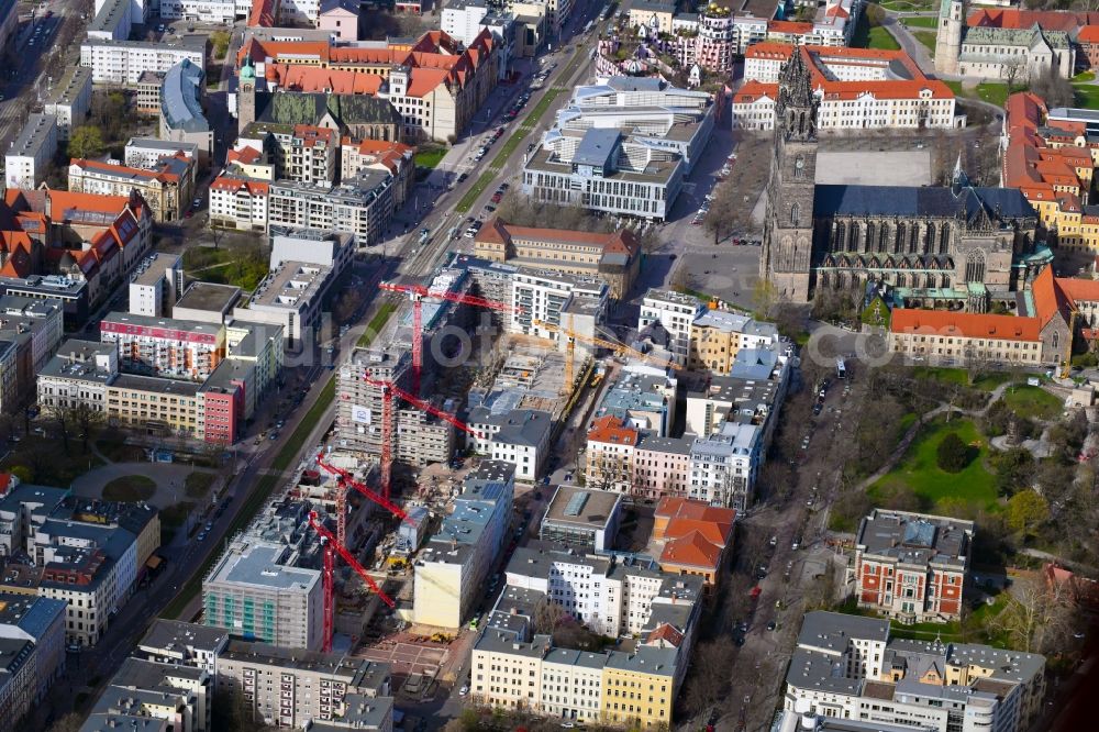 Magdeburg from the bird's eye view: Construction site to build a new multi-family residential complex Breiter Weg - Danzstrasse in Magdeburg in the state Saxony-Anhalt, Germany