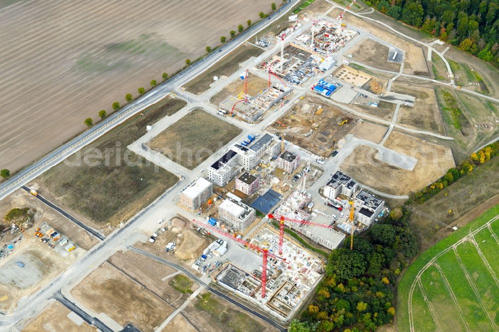 Wolfsburg from above - Construction site to build a new multi-family residential complex Steimker Gaerten in Wolfsburg in the state Lower Saxony, Germany