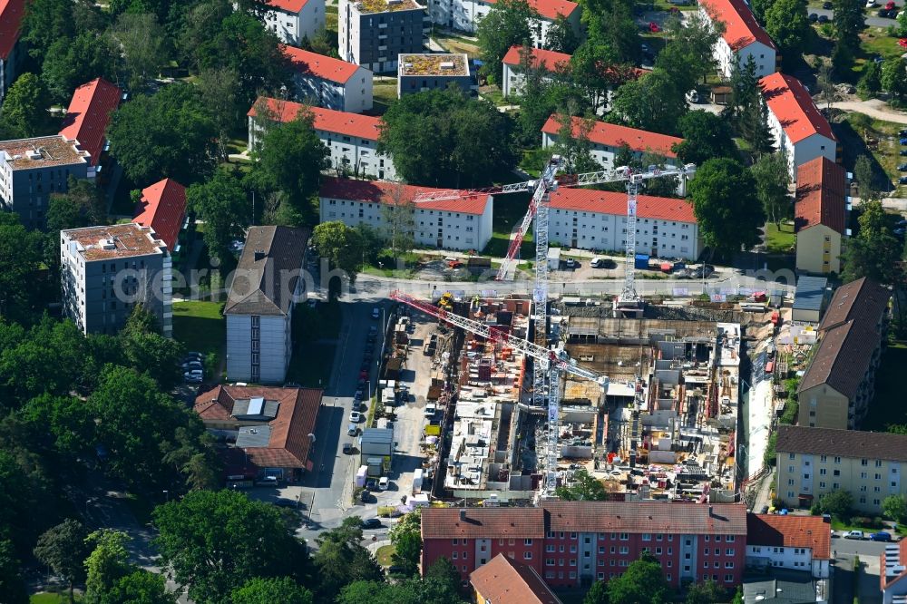 Erlangen from the bird's eye view: Construction site to build a new multi-family residential complex on Stitzingstrasse in Erlangen in the state Bavaria, Germany