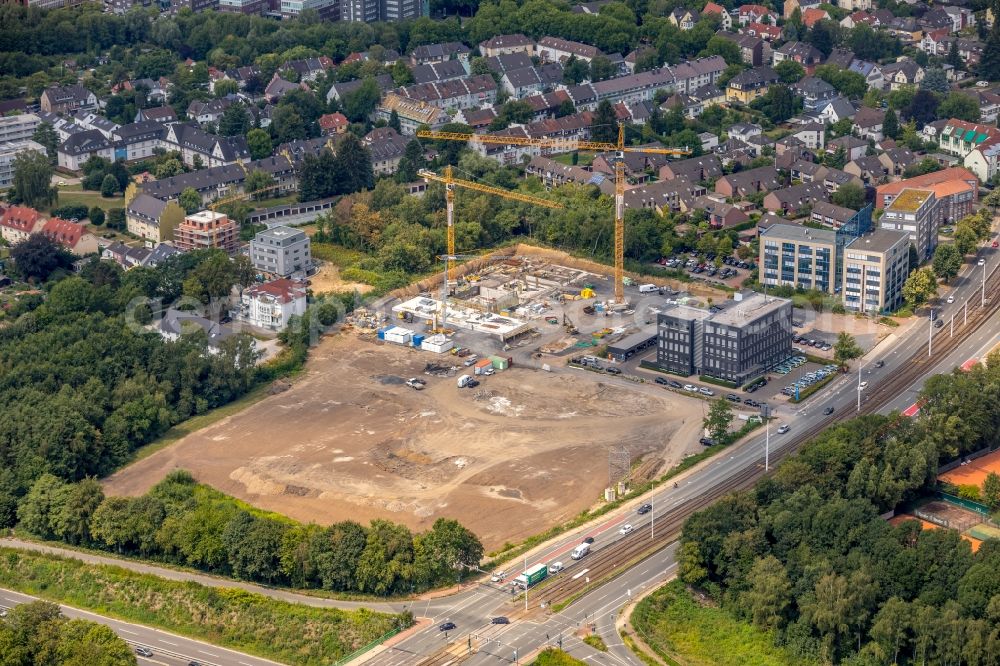 Aerial photograph Bochum - Construction site to build a new multi-family residential complex Seven Stones on Universitaetsstrasse in the district Wiemelhausen in Bochum in the state North Rhine-Westphalia, Germany