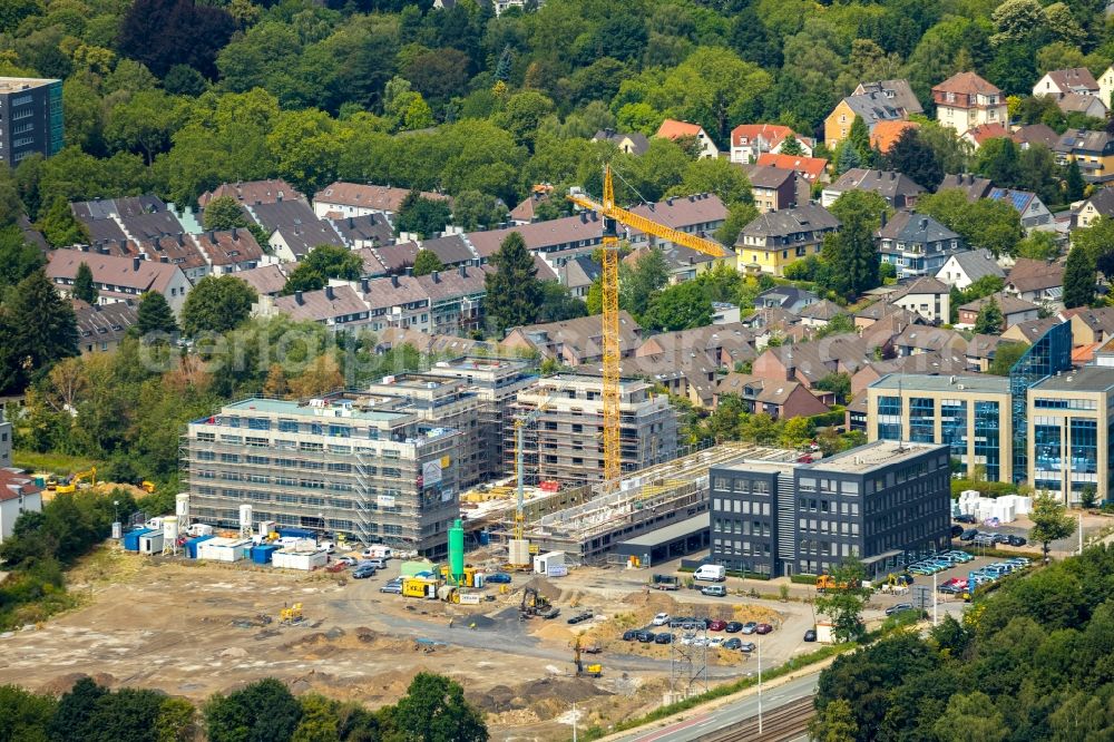 Bochum from above - Construction site to build a new multi-family residential complex Seven Stones on Universitaetsstrasse in the district Wiemelhausen in Bochum in the state North Rhine-Westphalia, Germany