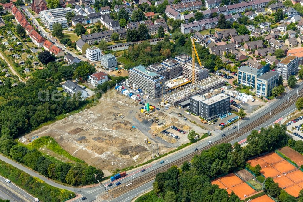 Aerial photograph Bochum - Construction site to build a new multi-family residential complex Seven Stones on Universitaetsstrasse in the district Wiemelhausen in Bochum in the state North Rhine-Westphalia, Germany