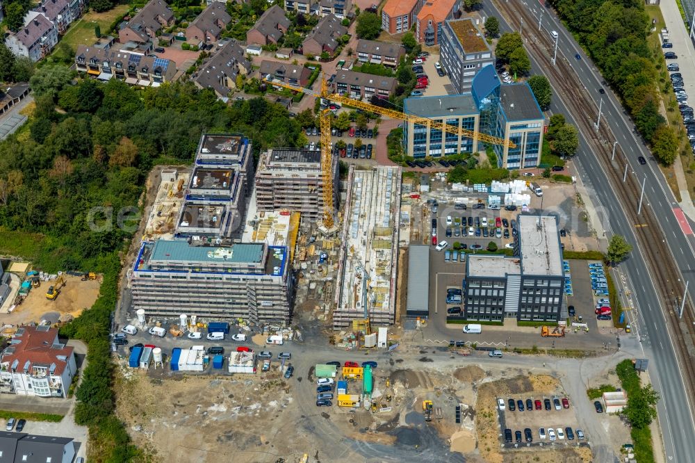 Aerial image Bochum - Construction site to build a new multi-family residential complex Seven Stones on Universitaetsstrasse in the district Wiemelhausen in Bochum in the state North Rhine-Westphalia, Germany