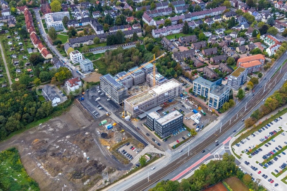 Aerial image Bochum - Construction site to build a new multi-family residential complex Seven Stones on Universitaetsstrasse in the district Wiemelhausen in Bochum in the state North Rhine-Westphalia, Germany