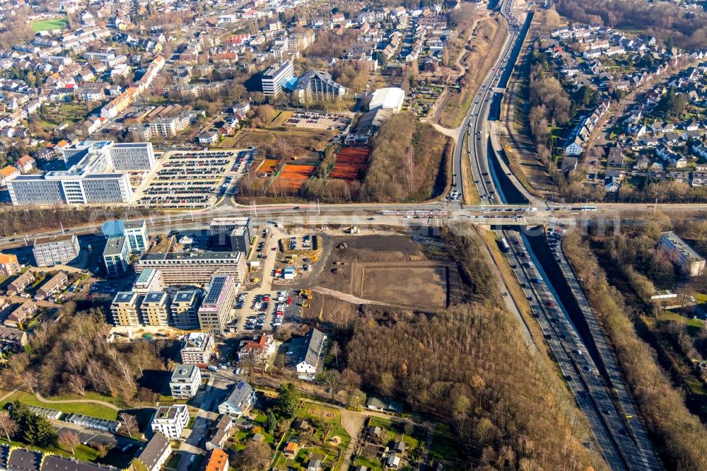 Bochum from the bird's eye view: Construction site to build a new multi-family residential complex Seven Stones on Universitaetsstrasse in the district Wiemelhausen in Bochum in the state North Rhine-Westphalia, Germany