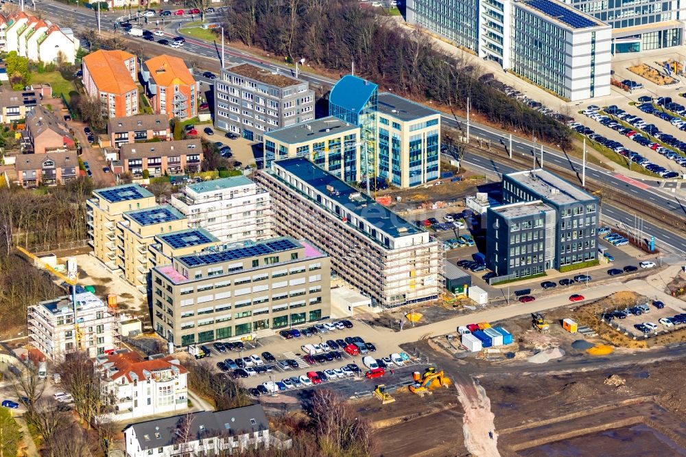 Bochum from the bird's eye view: Construction site to build a new multi-family residential complex Seven Stones on Universitaetsstrasse in the district Wiemelhausen in Bochum in the state North Rhine-Westphalia, Germany