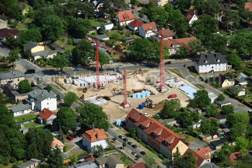 Aerial photograph Oranienburg - Construction site to build a new multi-family residential complex Strasse of Einheit corner Waldstrasse in Oranienburg in the state Brandenburg, Germany