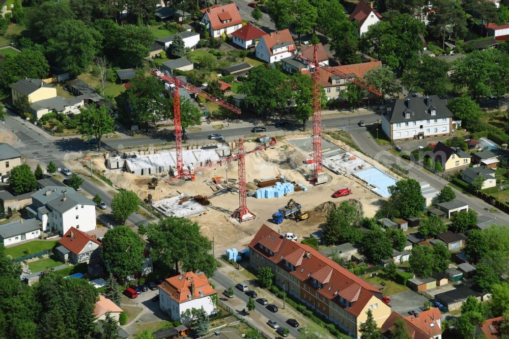 Oranienburg from above - Construction site to build a new multi-family residential complex Strasse of Einheit corner Waldstrasse in Oranienburg in the state Brandenburg, Germany