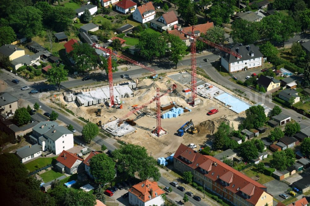 Aerial image Oranienburg - Construction site to build a new multi-family residential complex Strasse of Einheit corner Waldstrasse in Oranienburg in the state Brandenburg, Germany