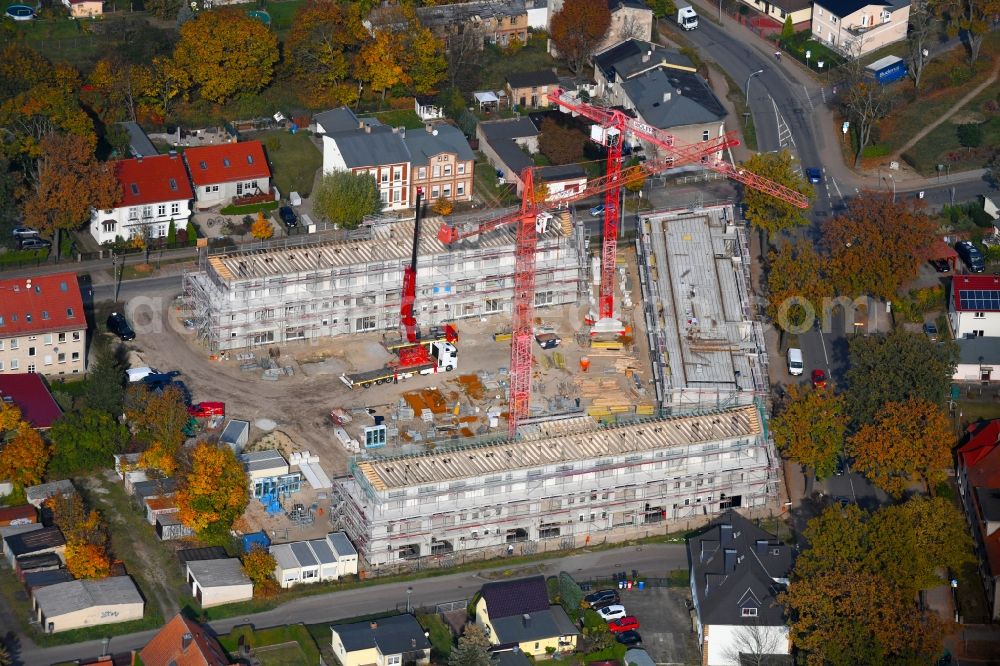 Aerial image Oranienburg - Construction site to build a new multi-family residential complex Strasse of Einheit corner Waldstrasse in Oranienburg in the state Brandenburg, Germany