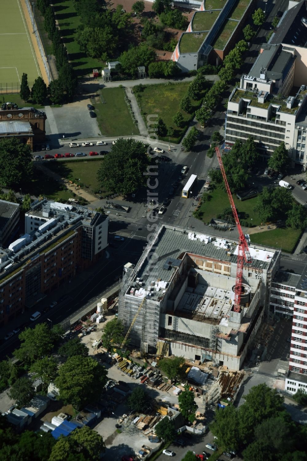 Berlin from the bird's eye view: Construction site to build a new multi-family residential complex Stresemannstrasse Corner Anhalter Strasse of Kondor Wessels Wohnen Berlin GmbH and Reggeborgh Vastgoed B.V. in Berlin