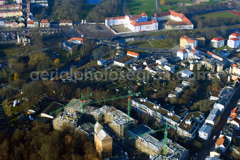 Oranienburg from above - Construction site to build a new multi-family residential complex of TAS KG on Lehnitzstrasse - Louise-Henriette-Steg in Oranienburg in the state Brandenburg, Germany