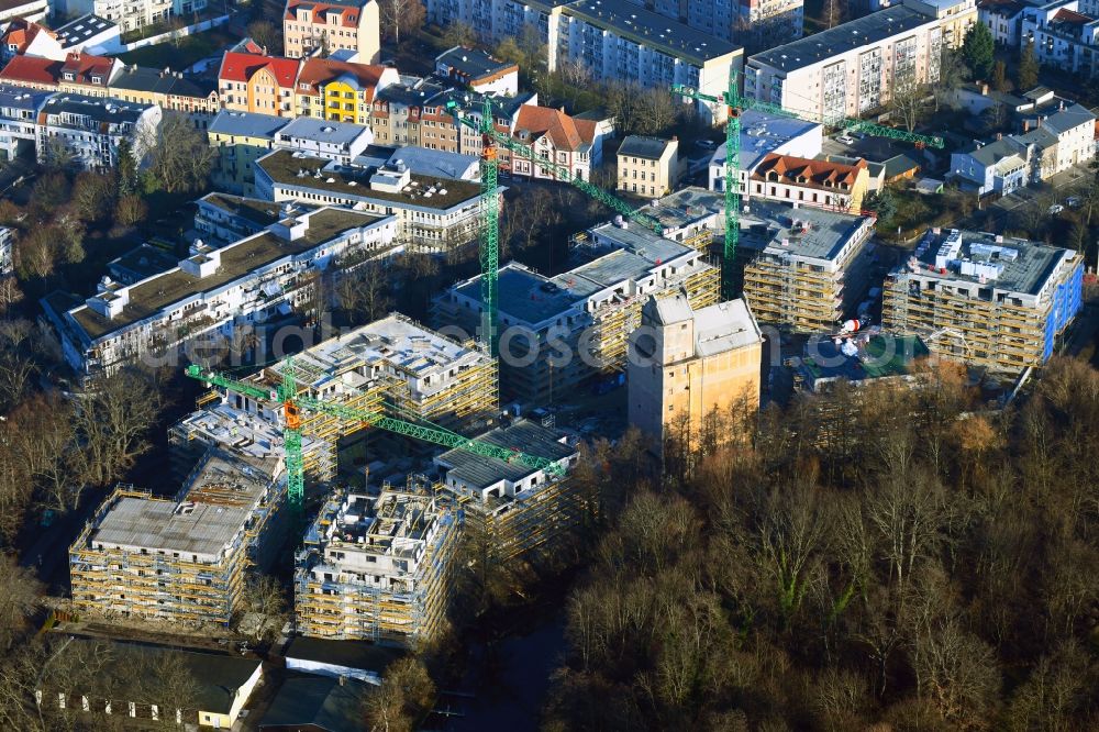 Aerial photograph Oranienburg - Construction site to build a new multi-family residential complex of TAS KG on Lehnitzstrasse - Louise-Henriette-Steg in Oranienburg in the state Brandenburg, Germany