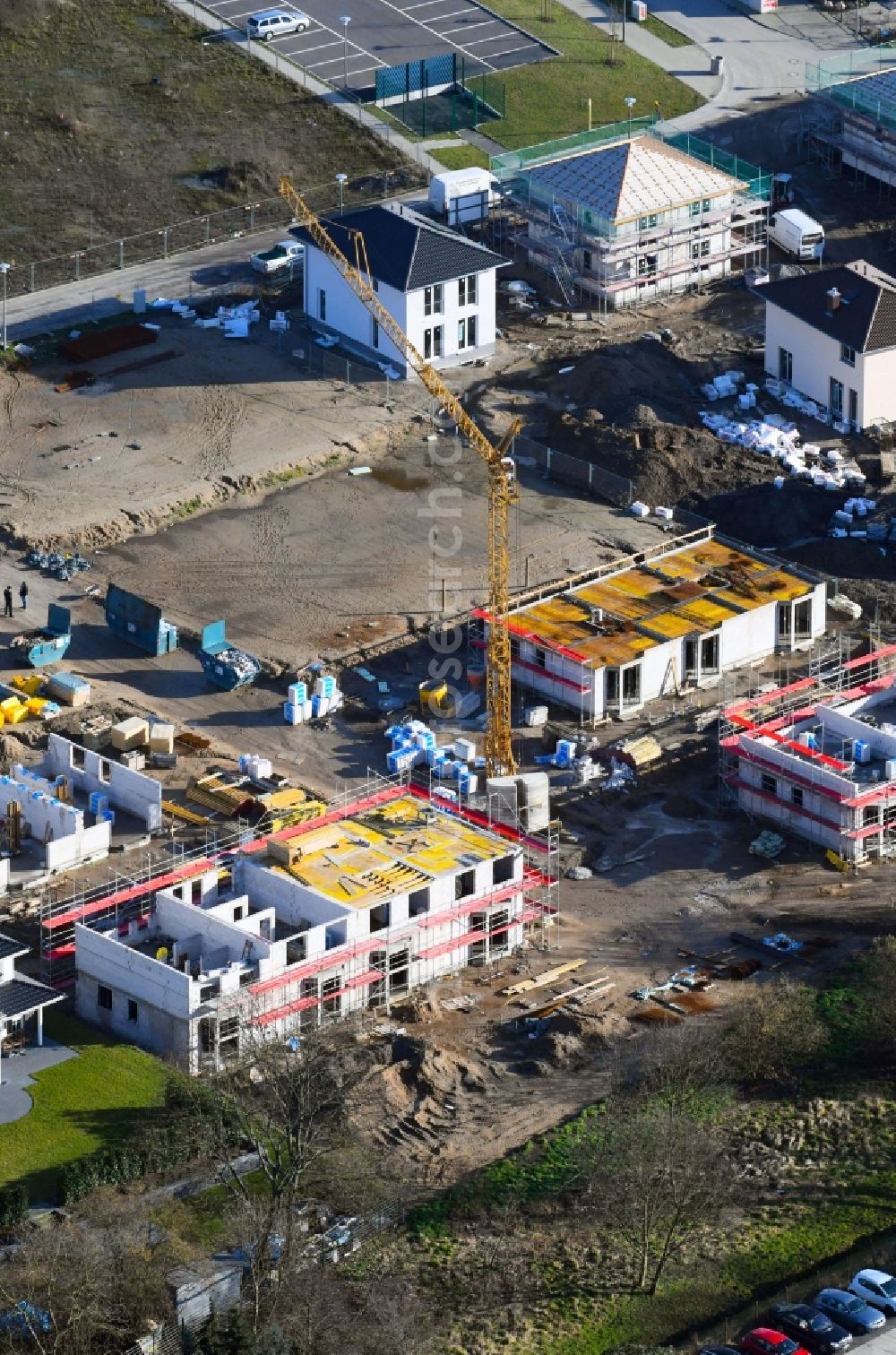 Aerial image Mahlsdorf - Construction site to build a new multi-family residential complex in of Theodorstrasse in Mahlsdorf in the state Berlin, Germany