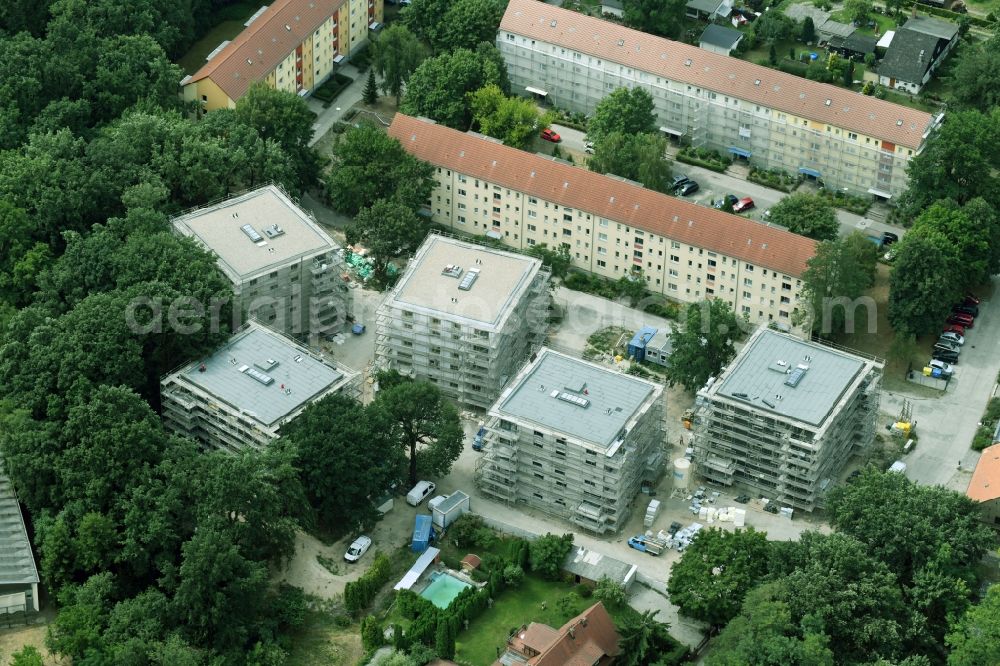 Potsdam from the bird's eye view: Construction site to build a new multi-family residential complex on Tiroler Donm in the district Potsdam Sued in Potsdam in the state Brandenburg, Germany