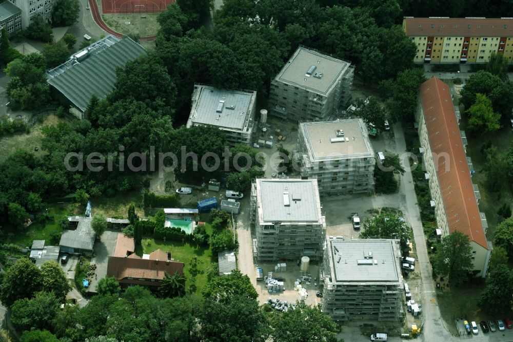 Aerial photograph Potsdam - Construction site to build a new multi-family residential complex on Tiroler Donm in the district Potsdam Sued in Potsdam in the state Brandenburg, Germany