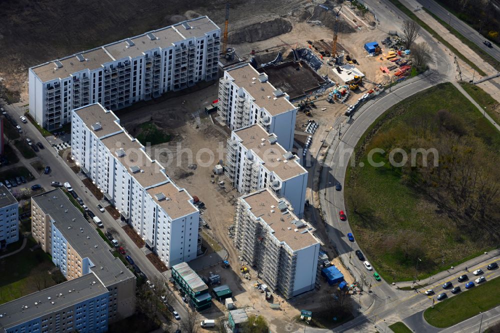 Berlin from the bird's eye view: Construction site to build a new multi-family residential complex Trusetaler Strasse corner Wuhletalstrasse on street Maerkische Allee in the district Marzahn in Berlin, Germany