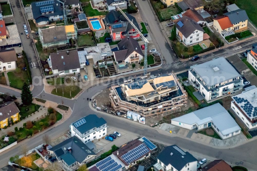 Aerial image Rust - Construction site to build a new multi-family residential complex Tulpenweg corner Franz-Sales-Strasse in Rust in the state Baden-Wurttemberg, Germany