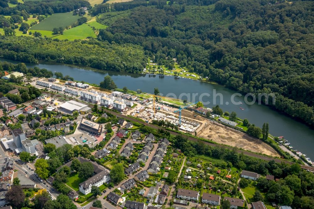 Essen from above - Construction site for construction of a multi-family house residential area on the banks of the Ruhr in Essen in North Rhine-Westphalia