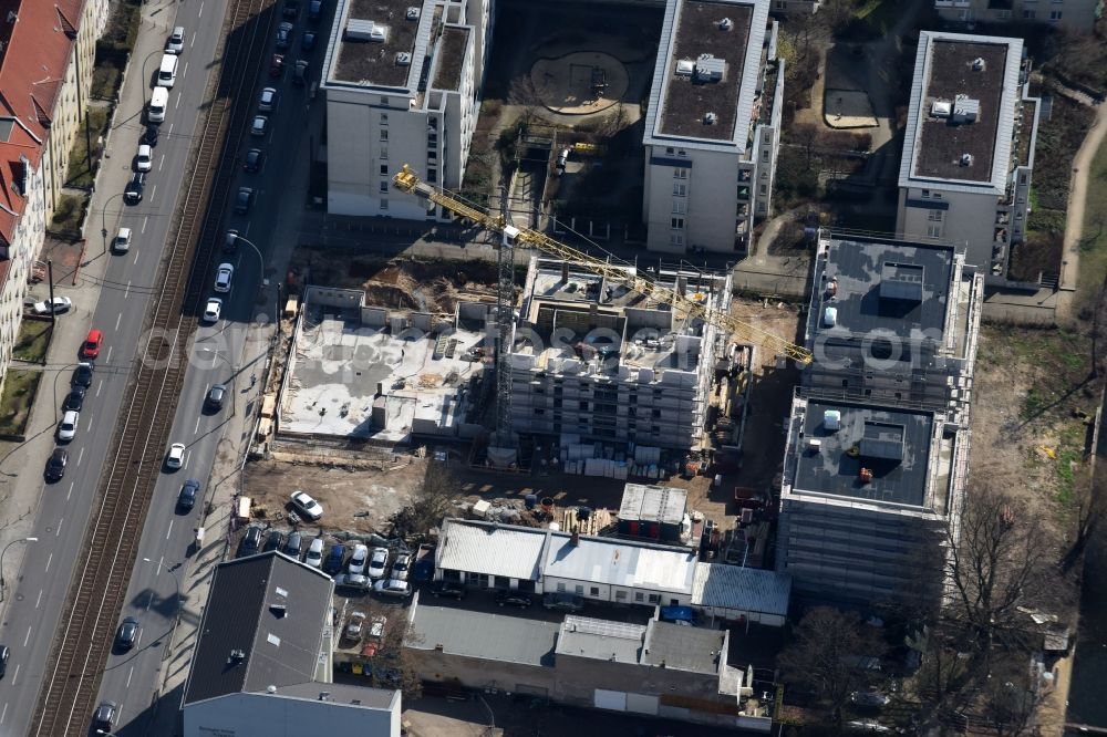 Berlin from above - Construction site to build a new multi-family residential complex at Koepenick Lindenstrasse in Berlin in Germany