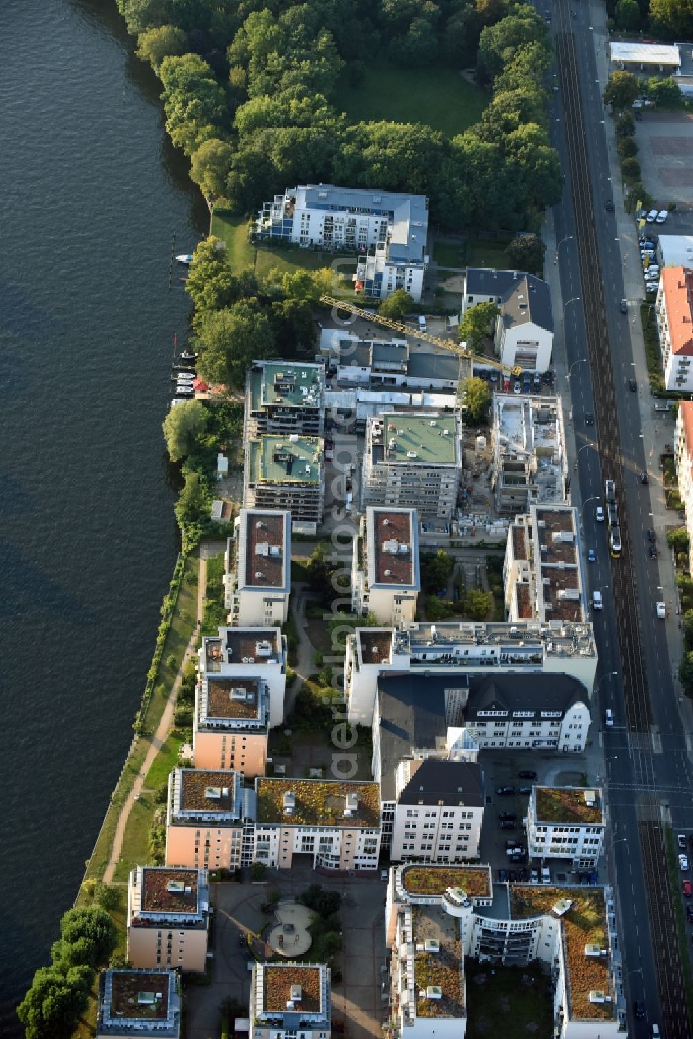 Aerial image Berlin - Construction site to build a new multi-family residential complex at Koepenick Lindenstrasse in Berlin in Germany