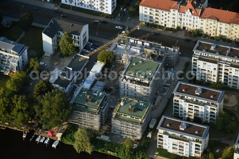 Berlin from above - Construction site to build a new multi-family residential complex at Koepenick Lindenstrasse in Berlin in Germany