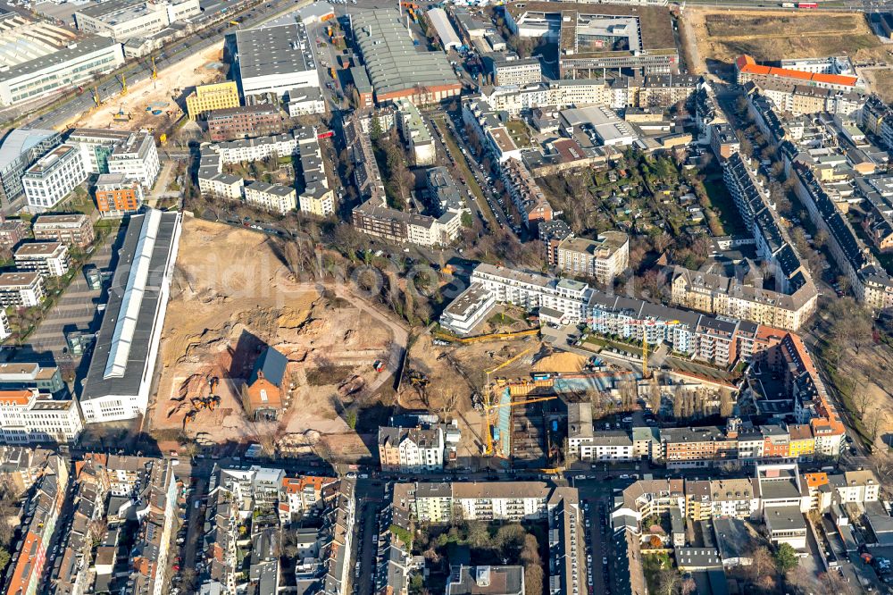 Düsseldorf from above - Construction site to build a new multi-family residential complex Ulmer Hoeh' on Ulmenstrasse in Duesseldorf at Ruhrgebiet in the state North Rhine-Westphalia, Germany