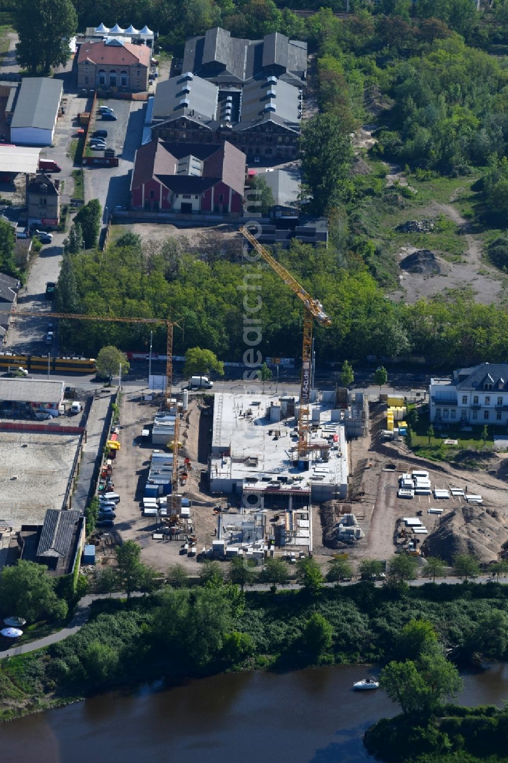 Dresden from above - Construction site to build a new multi-family residential complex of USD Immobilien GmbH in Dresden in the state Saxony, Germany